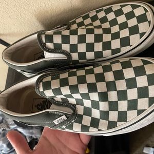 Vans green and whiter checkered print canvas